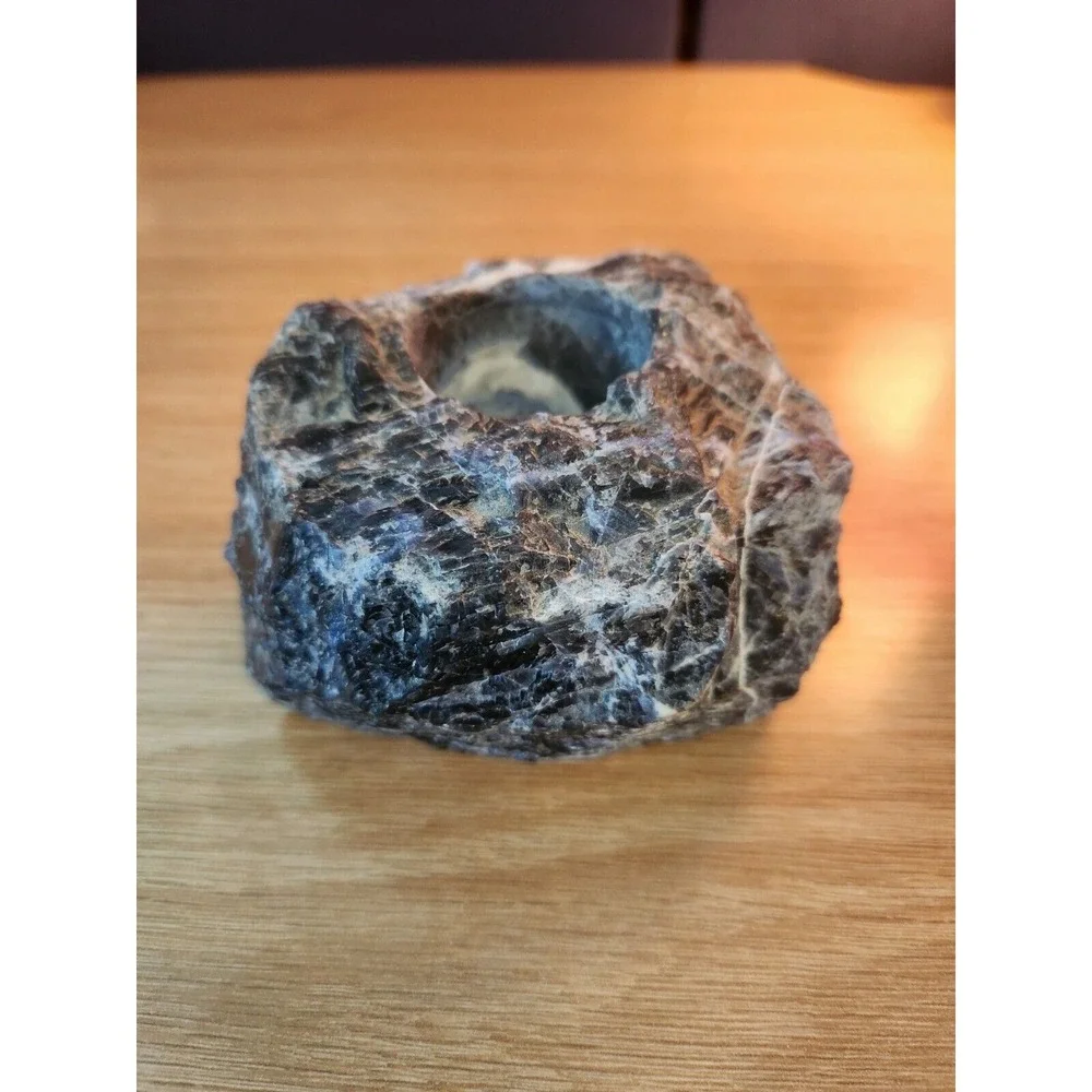 Natural Rough Stone‎ Sodalite Tealight Candle Holder Unique Nature Rock